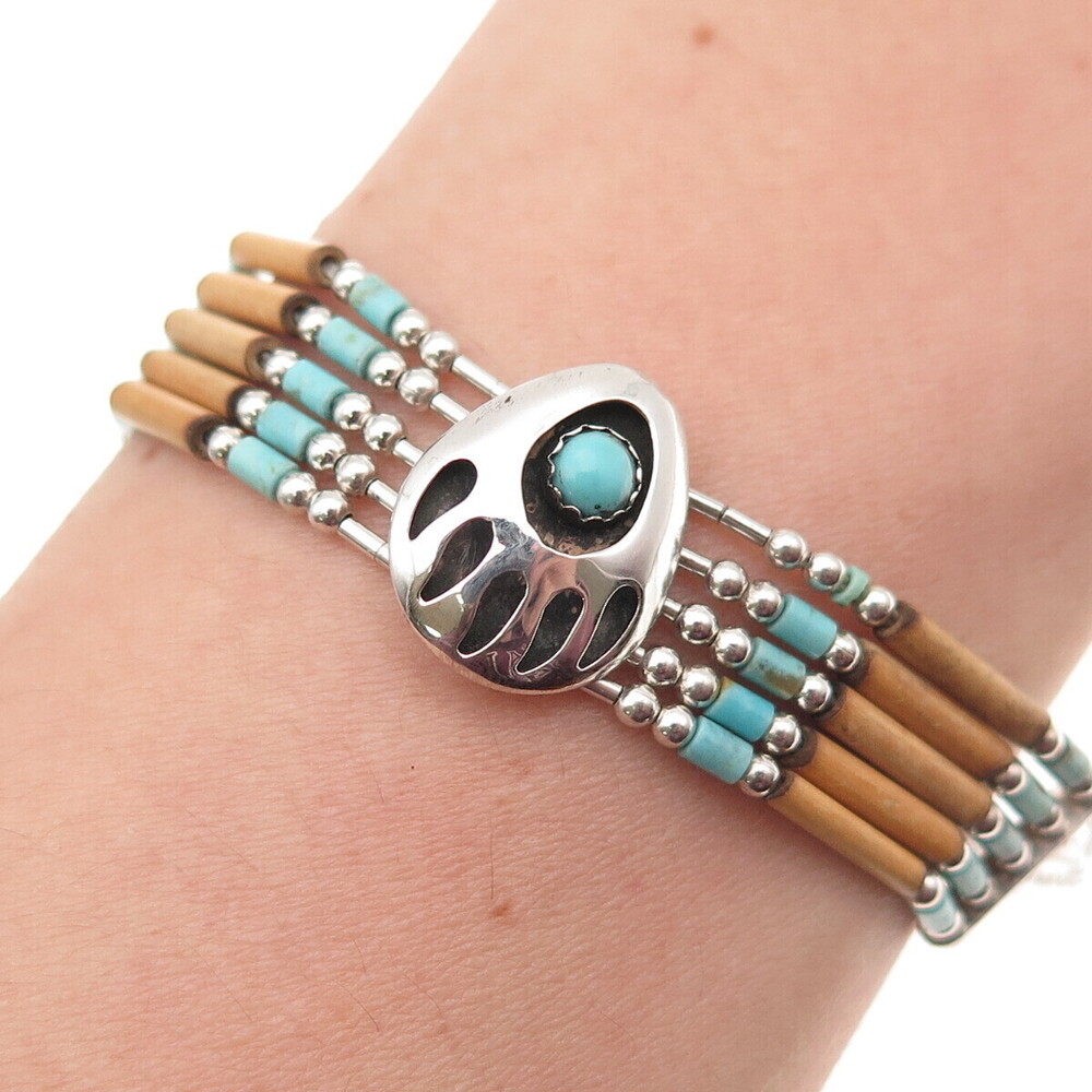 Carolyn Pollack & Quoc Turquoise Old Pawn Sterling Vintage Bear Paw Bracelet 7"